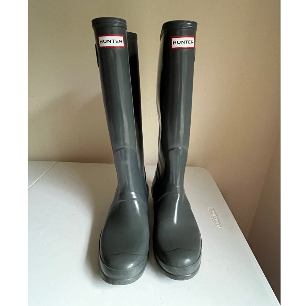 Hunter Original Tall Gloss Gray Wellington Rain Boots Women 11 Men 10 Unisex